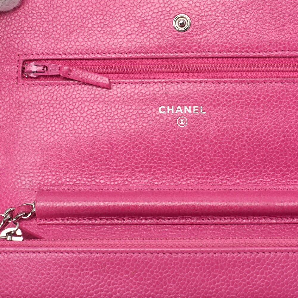 CHANEL Chain Wallet, Matelasse, Caviar Skin, Pink, Silver-Tone Hardware, Pre-Owned - Vintage La Charme