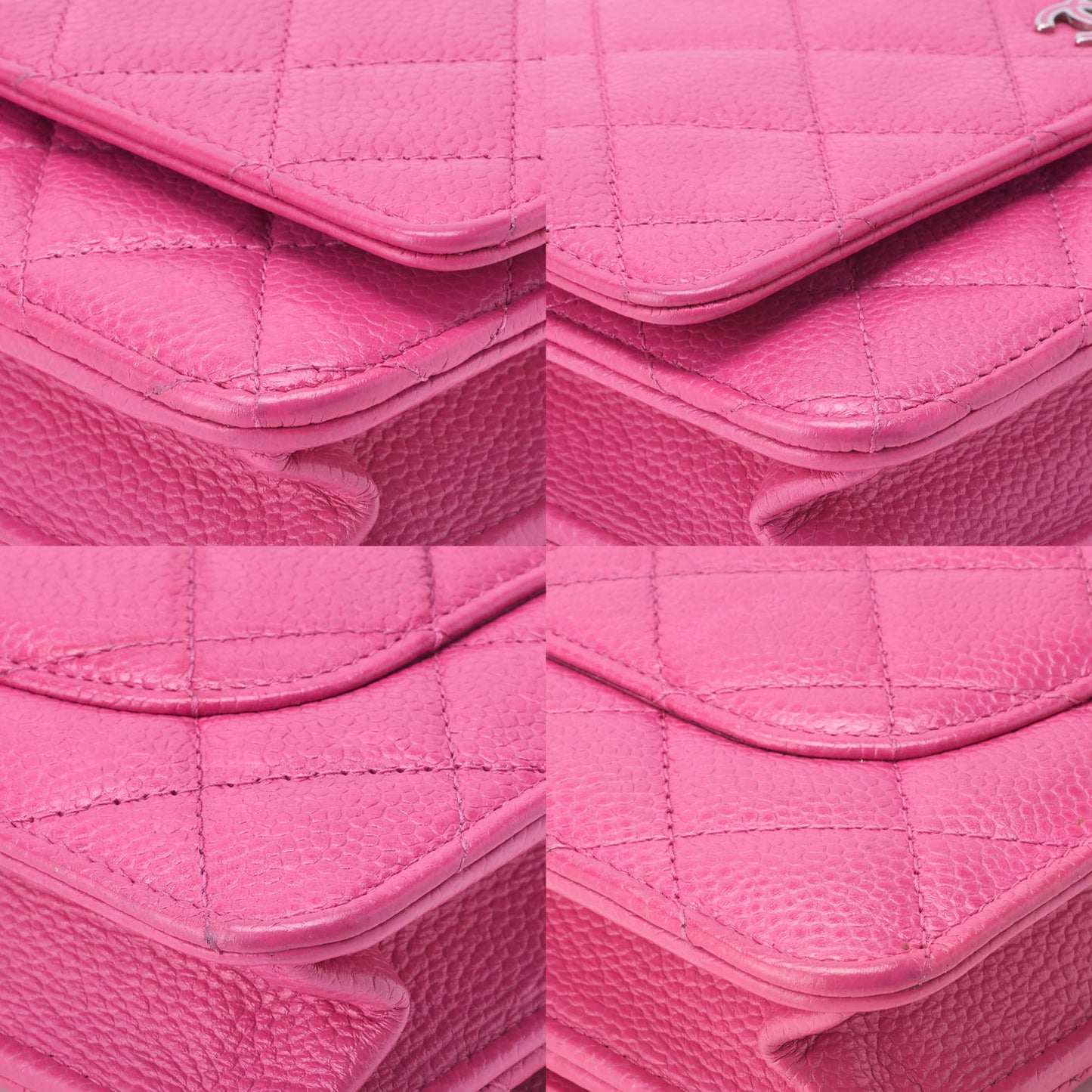 CHANEL Chain Wallet, Matelasse, Caviar Skin, Pink, Silver-Tone Hardware, Pre-Owned - Vintage La Charme