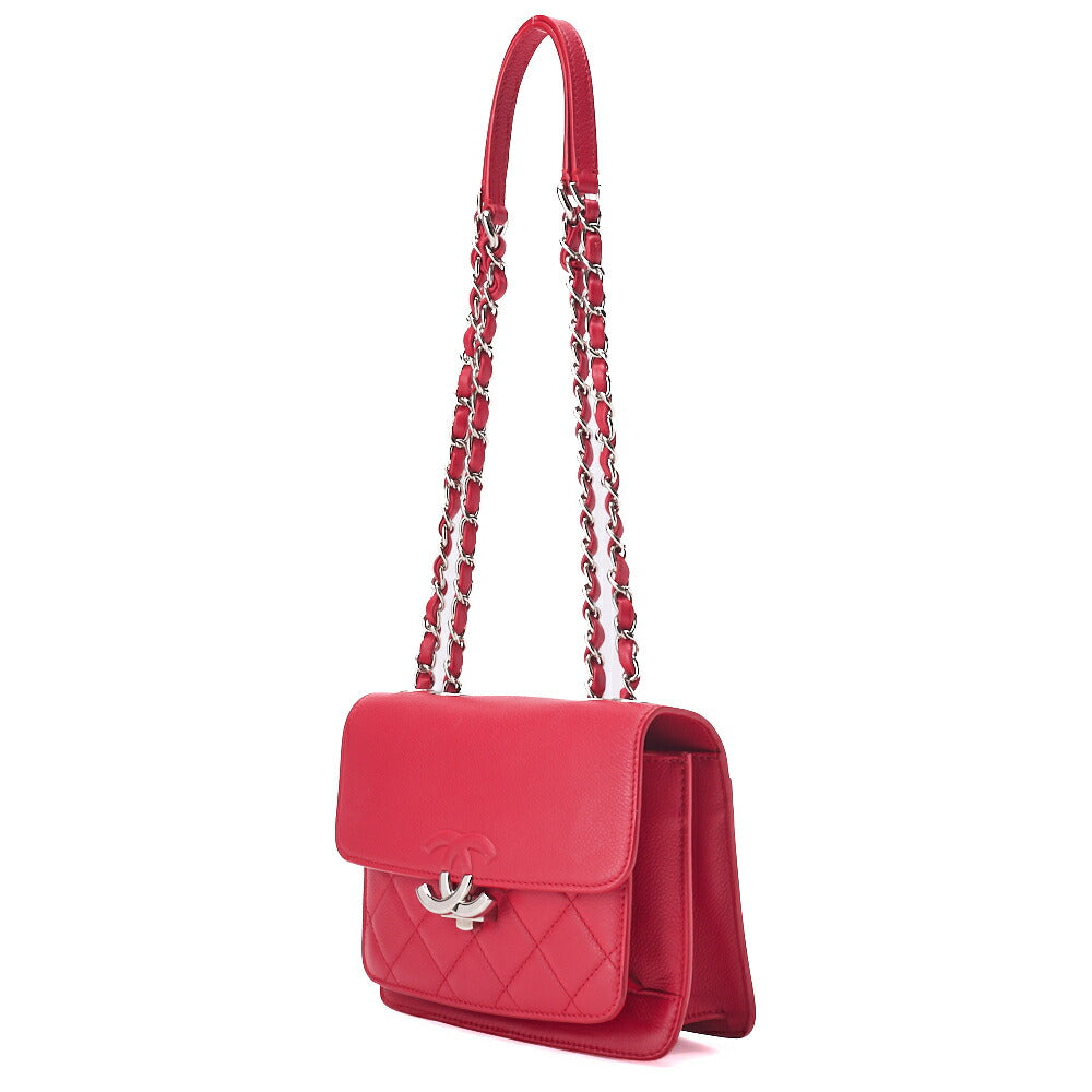CHANEL Shoulder Bag, Matelasse, Coco Mark, Caviar Skin, Red, Silver-Tone Hardware, Pre-Owned - Vintage La Charme