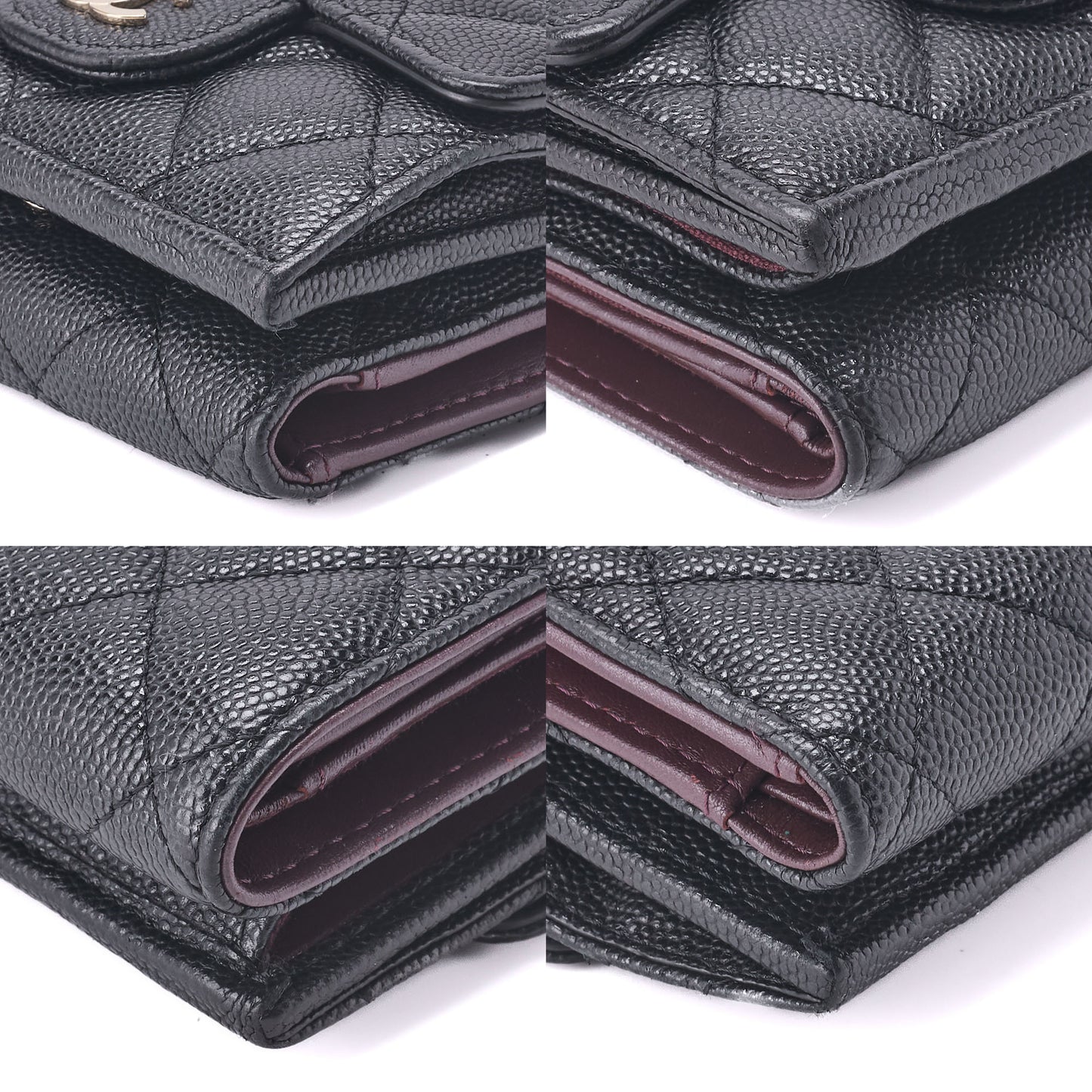 CHANEL Tri-Fold Compact Wallet, Matelasse, Caviar Skin, Black, Gold-Tone Hardware, Pre-Owned - Vintage La Charme