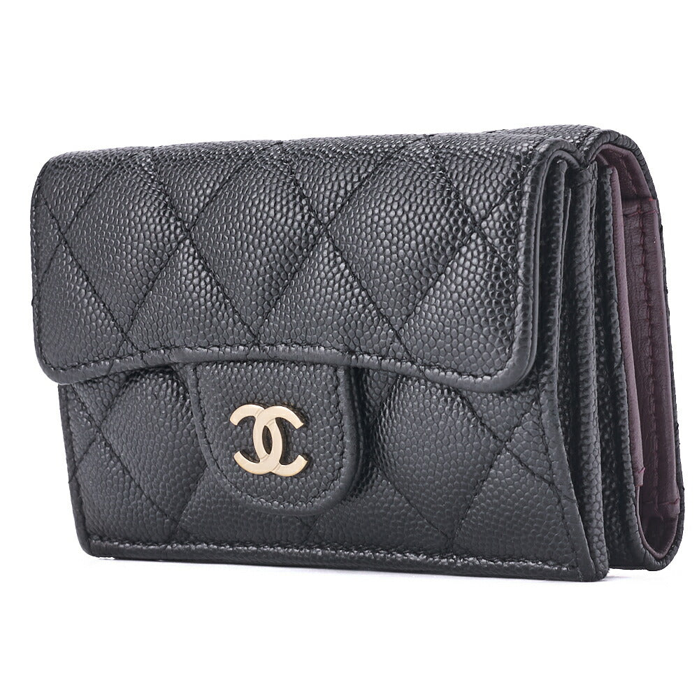 CHANEL Tri-Fold Compact Wallet, Matelasse, Caviar Skin, Black, Gold-Tone Hardware, Pre-Owned - Vintage La Charme