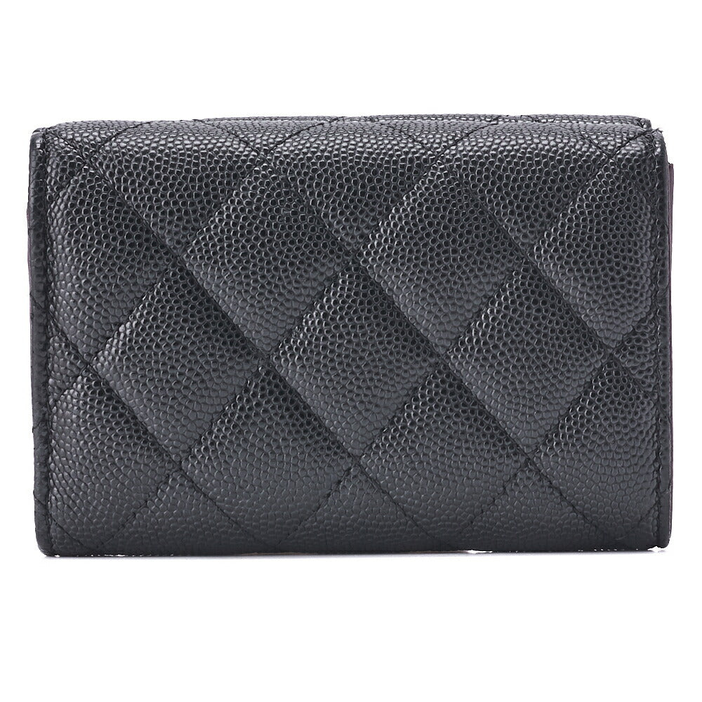 CHANEL Tri-Fold Compact Wallet, Matelasse, Caviar Skin, Black, Gold-Tone Hardware, Pre-Owned - Vintage La Charme