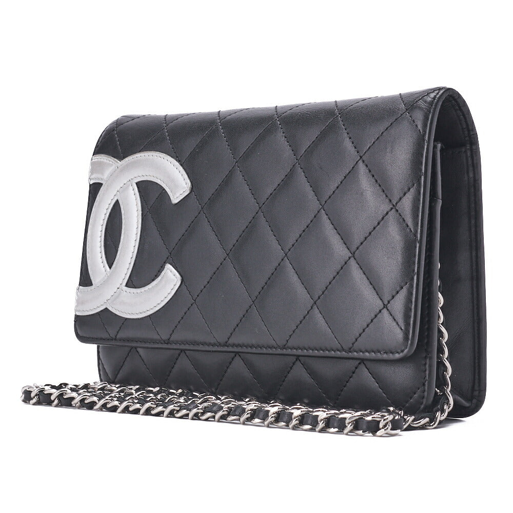 CHANEL Chain Wallet, Cambon Line, Folding, Calfskin, Black, Silver-Tone Hardware, Pre-Owned - Vintage La Charme