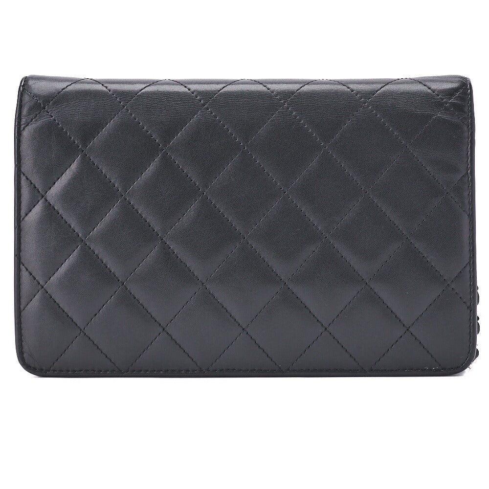 CHANEL Chain Wallet, Cambon Line, Folding, Calfskin, Black, Silver-Tone Hardware, Pre-Owned - Vintage La Charme