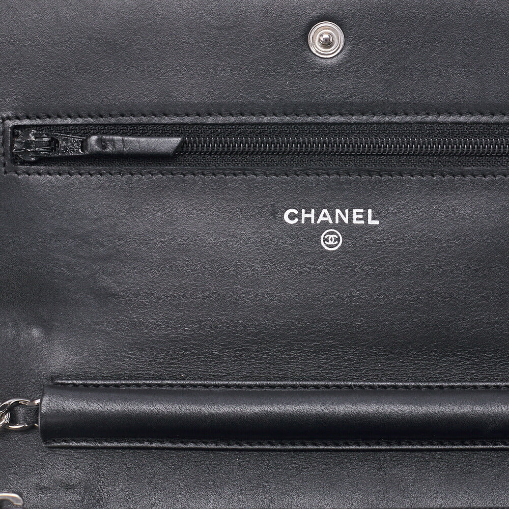 CHANEL Chain Wallet, Cambon Line, Folding, Calfskin, Black, Silver-Tone Hardware, Pre-Owned - Vintage La Charme