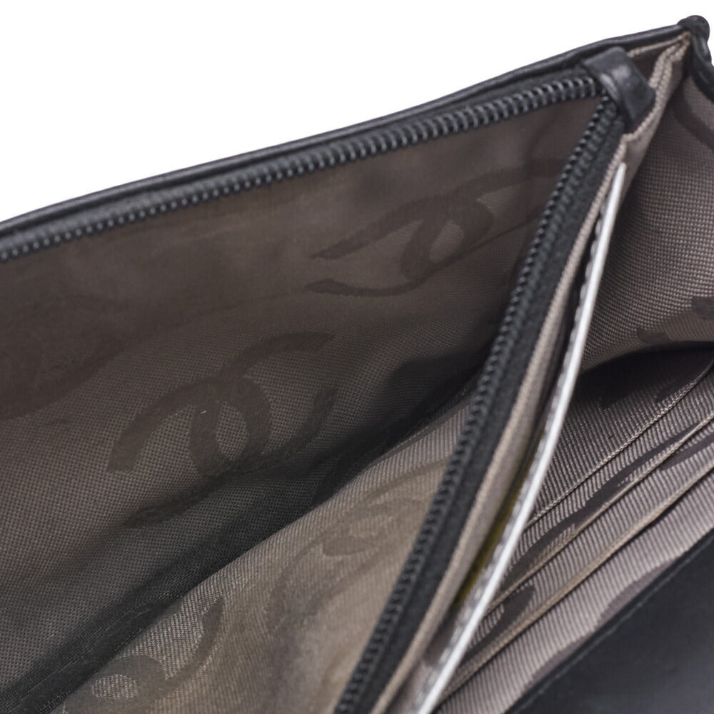 CHANEL Chain Wallet, Cambon Line, Folding, Calfskin, Black, Silver-Tone Hardware, Pre-Owned - Vintage La Charme