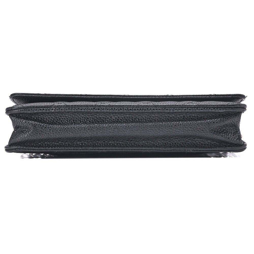 CHANEL Chain Wallet Matelasse Caviar Leather Black Silver-Tone Hardware Pre-Owned - Vintage La Charme