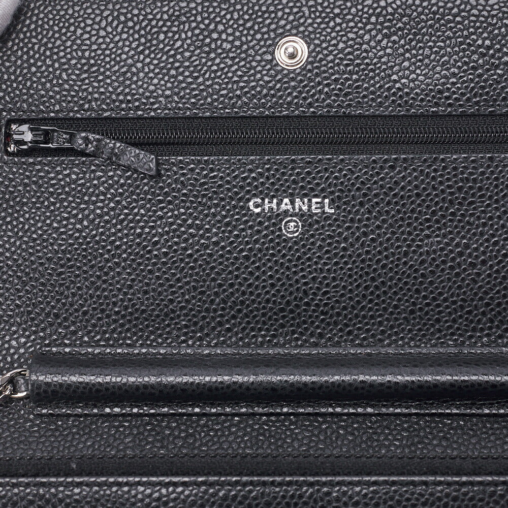 CHANEL Chain Wallet Matelasse Caviar Leather Black Silver-Tone Hardware Pre-Owned - Vintage La Charme