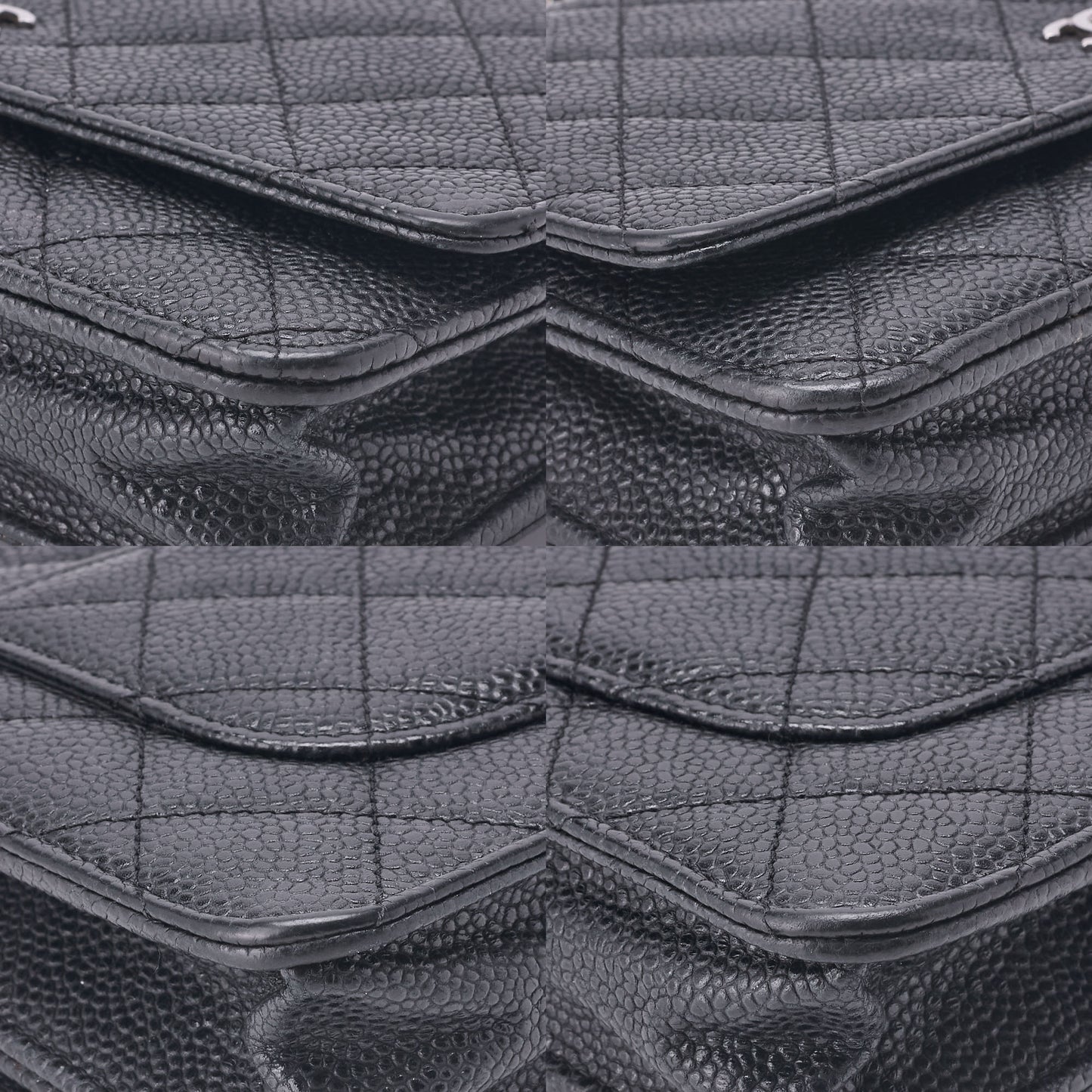 CHANEL Chain Wallet Matelasse Caviar Leather Black Silver-Tone Hardware Pre-Owned - Vintage La Charme
