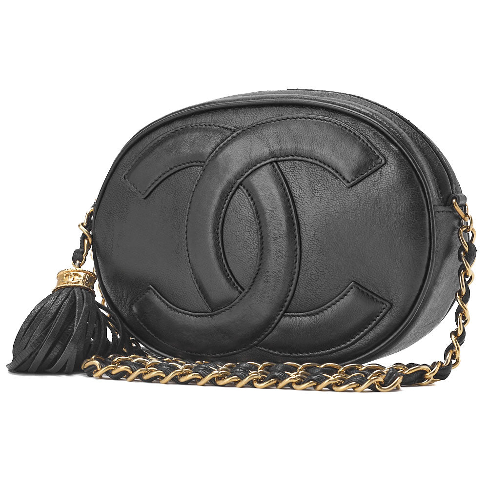 CHANEL Shoulder Bag, Coco Mark With Fringe, Lambskin, Black, Gold-Tone Hardware, Pre-Owned - Vintage La Charme