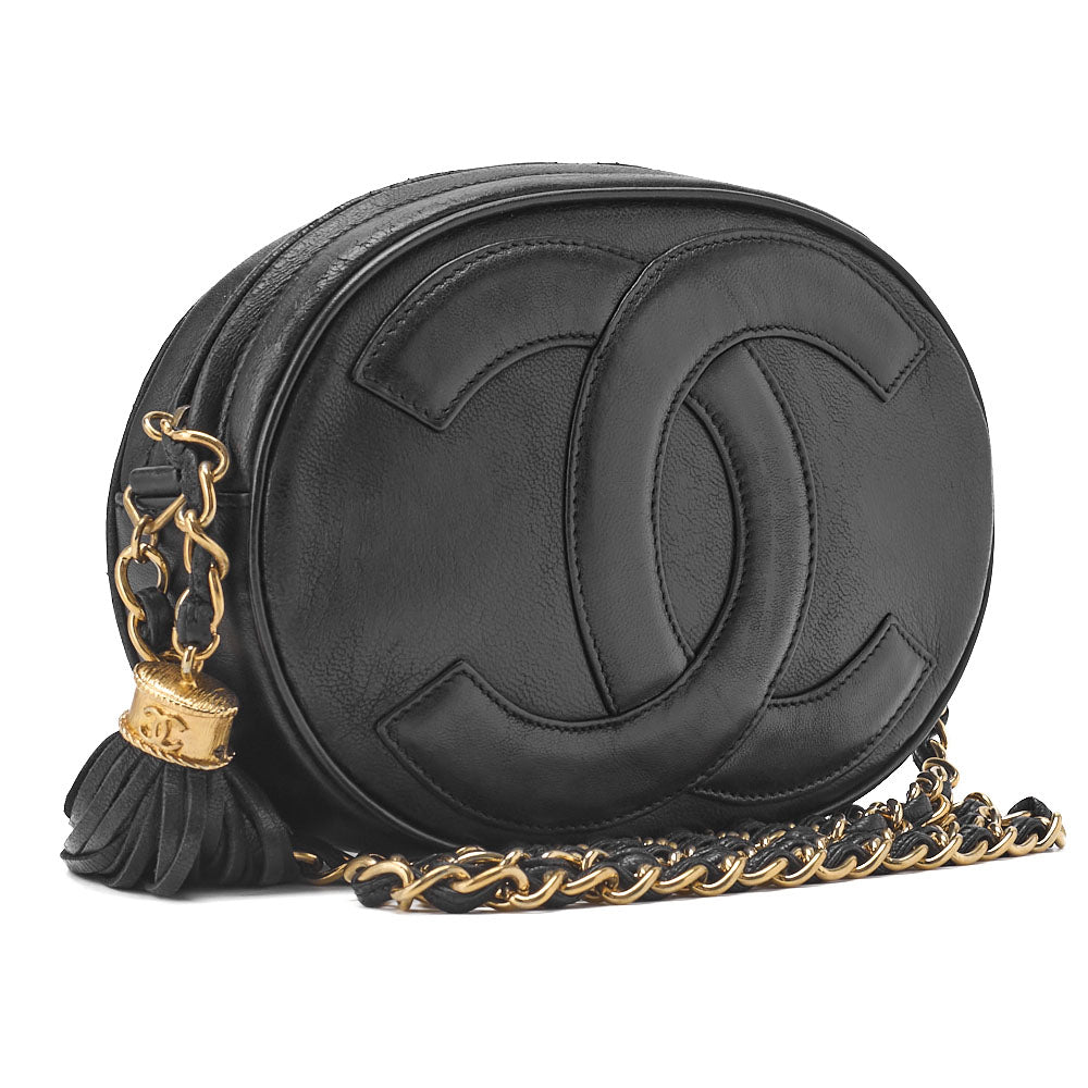 CHANEL Shoulder Bag, Coco Mark With Fringe, Lambskin, Black, Gold-Tone Hardware, Pre-Owned - Vintage La Charme