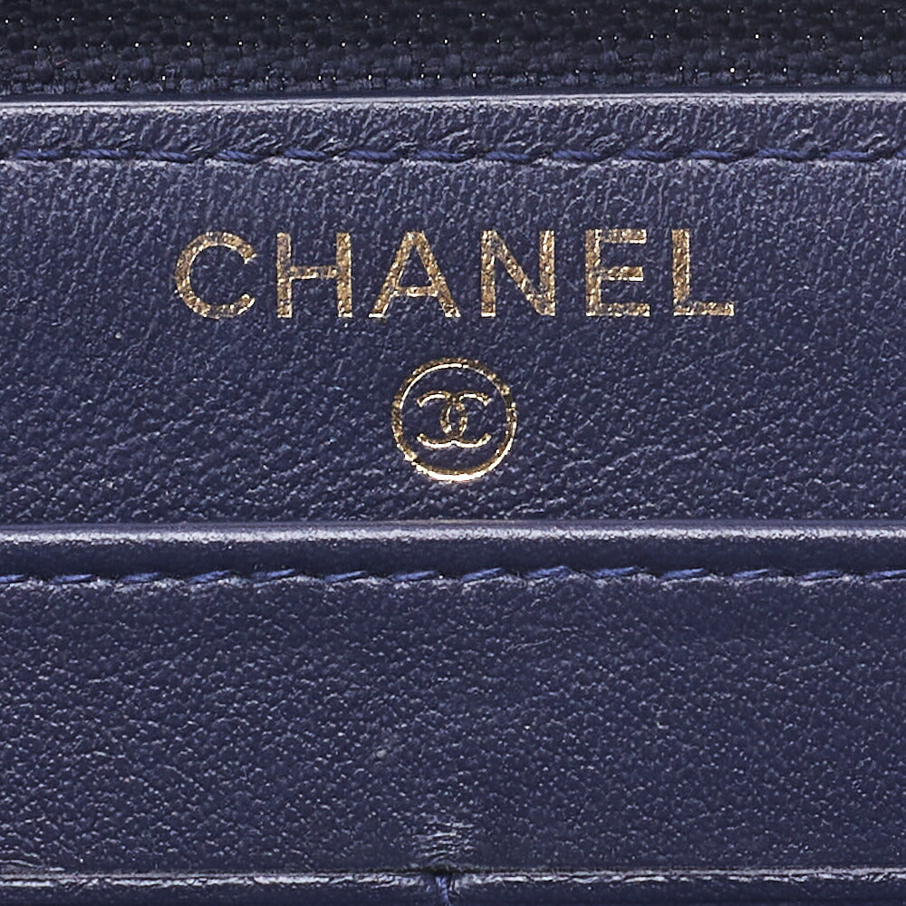 CHANEL Boy Chanel V-Stitch Round Long Wallet, Caviar Skin, Navy, Gold-Tone Hardware, Pre-Owned - Vintage La Charme