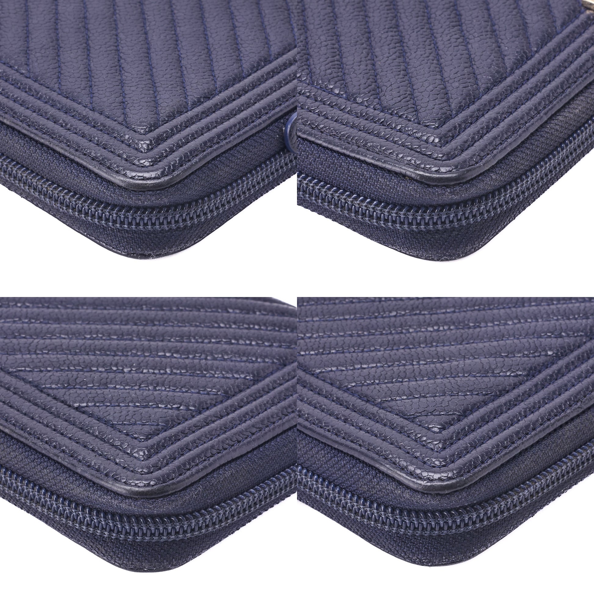 CHANEL Boy Chanel V-Stitch Round Long Wallet, Caviar Skin, Navy, Gold-Tone Hardware, Pre-Owned - Vintage La Charme