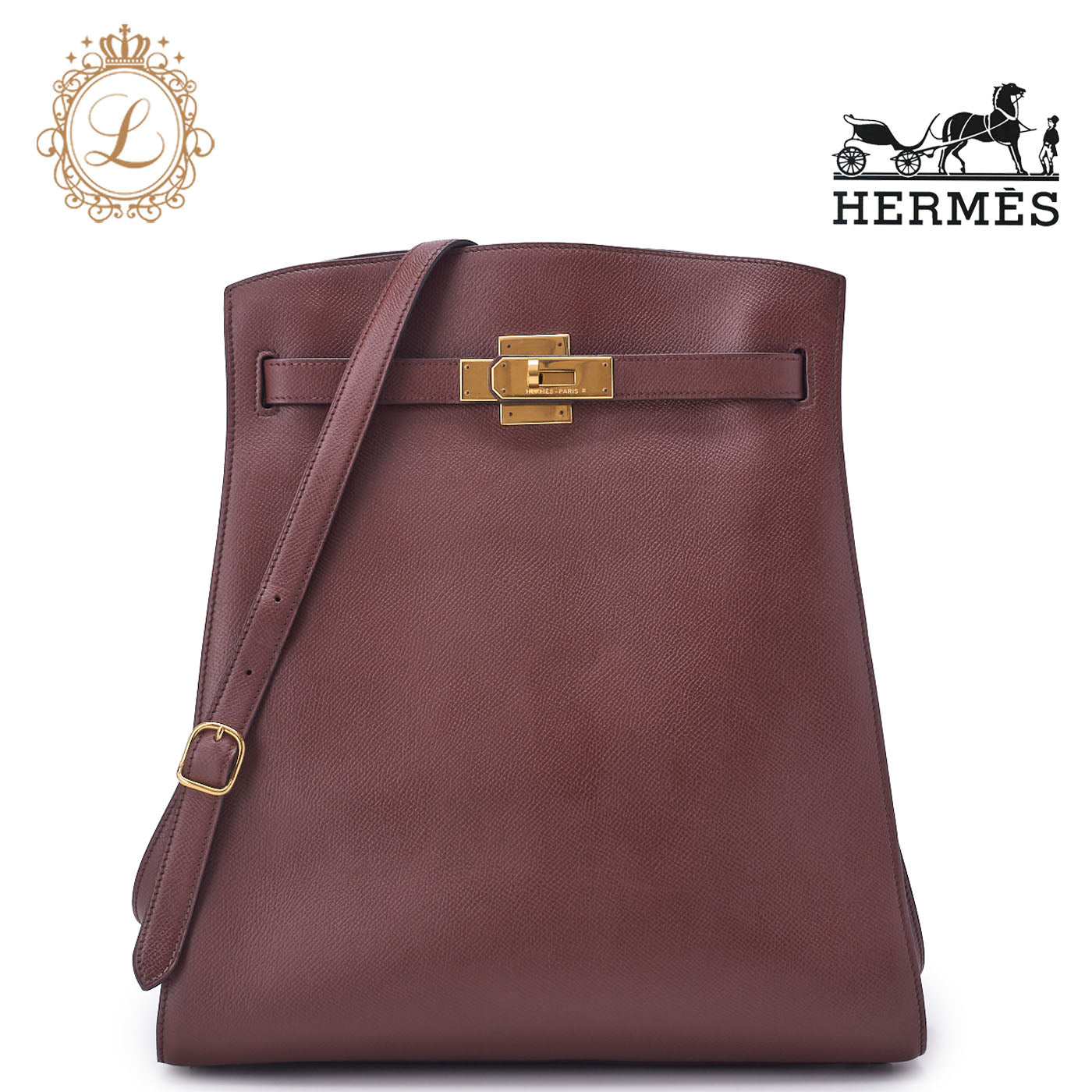 HERMES Shoulder Bag Kelly Sports GM Kushbel Brown Gold-Tone Hardware Pre-Owned - Vintage La Charme