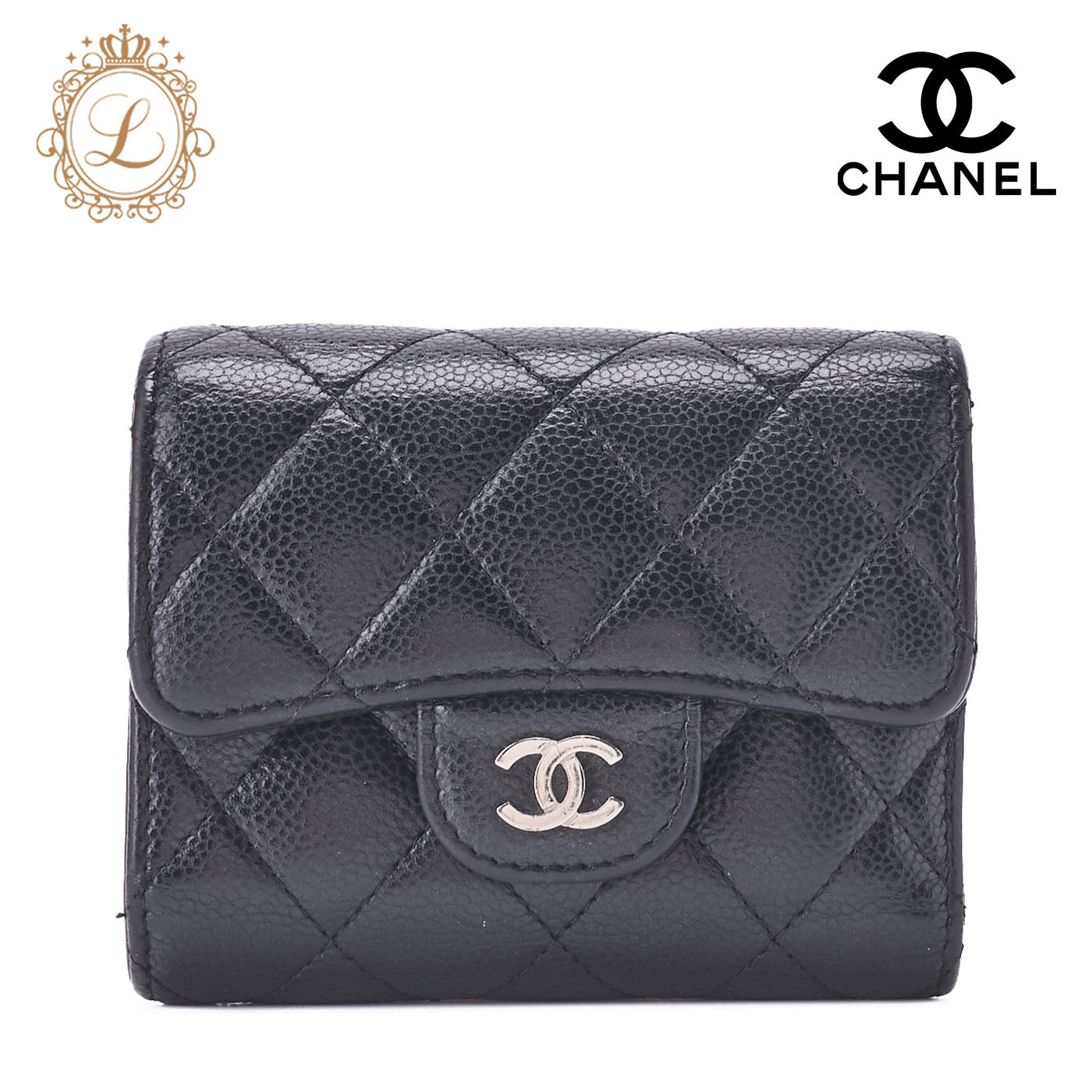CHANEL Compact Wallet, Matelasse, Caviar Skin, Black, Gold-Tone Hardware, Pre-Owned - Vintage La Charme