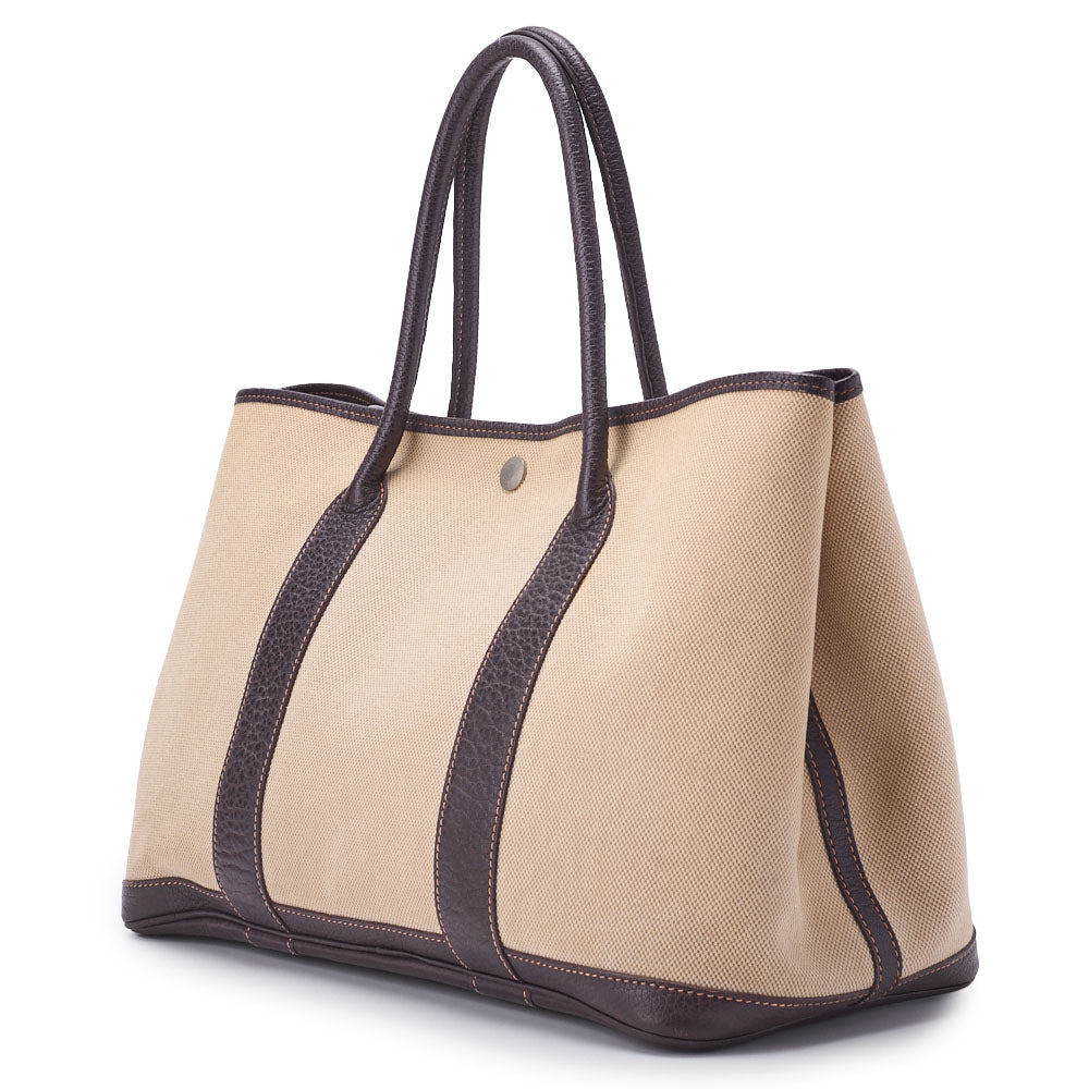 HERMES Garden Party PM Tote Bag, Toile, Ash Brown, Silver-Tone Hardware, Pre-Owned - Vintage La Charme