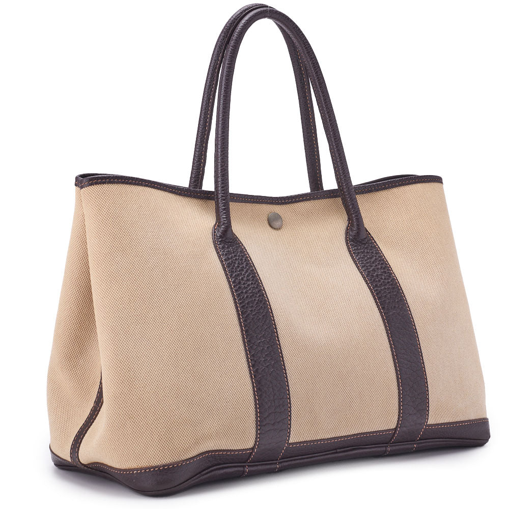 HERMES Garden Party PM Tote Bag, Toile, Ash Brown, Silver-Tone Hardware, Pre-Owned - Vintage La Charme