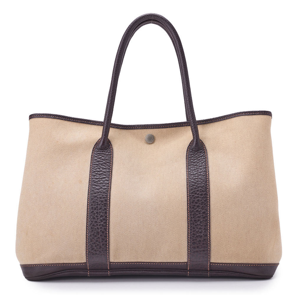 HERMES Garden Party PM Tote Bag, Toile, Ash Brown, Silver-Tone Hardware, Pre-Owned - Vintage La Charme