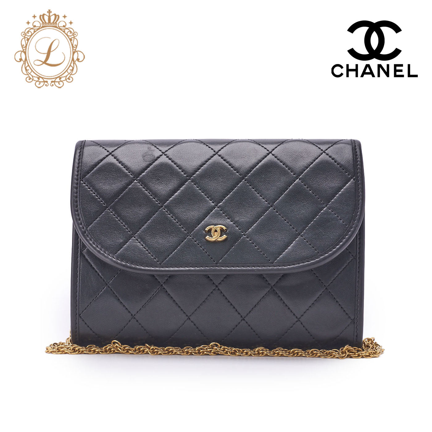 CHANEL Shoulder Bag Matlasse Push Lock Lambskin Black Gold-Tone Hardware, Pre-Owned