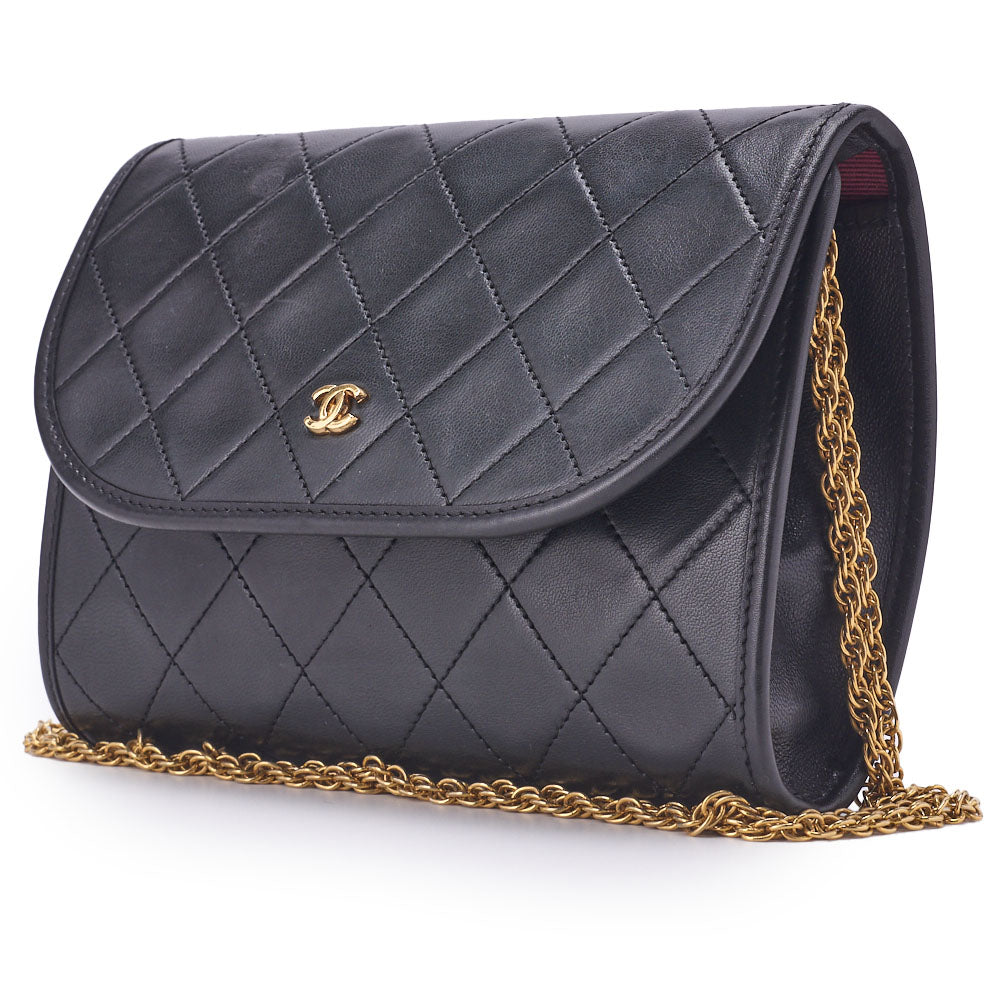 Chanel Shoulder Bag Matelasse Push Lock Lambskin Black Gold-Tone Hardware Pre-Owned - Vintage La Charme