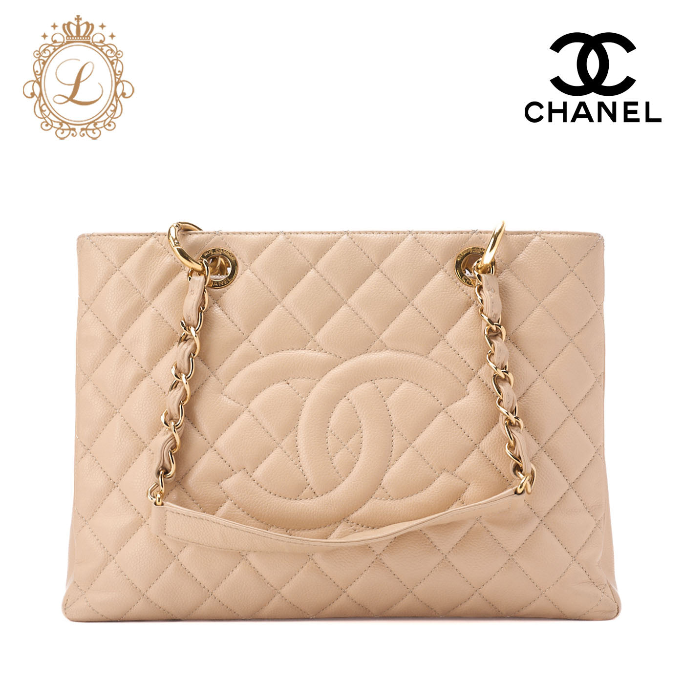 CHANEL Shoulder Tote Bag Matelasse Caviar Skin Beige Silver-Tone Hardware Pre-Owned - Vintage La Charme