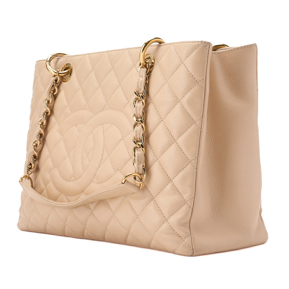 CHANEL Shoulder Tote Bag Matelasse Caviar Skin Beige Silver-Tone Hardware Pre-Owned - Vintage La Charme
