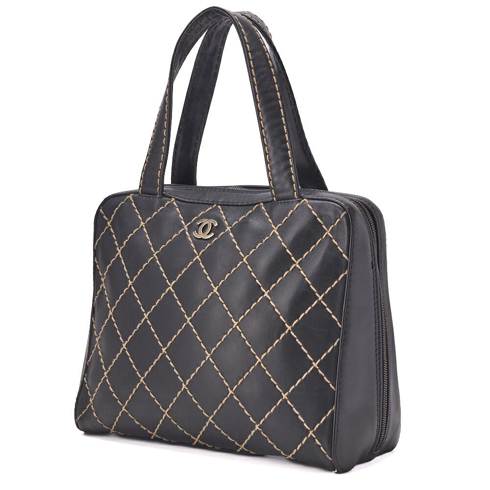 CHANEL Tote Bag, Coco Mark Wild Stitch, Calfskin, Black, Silver-Tone Hardware, Pre-Owned - Vintage La Charme