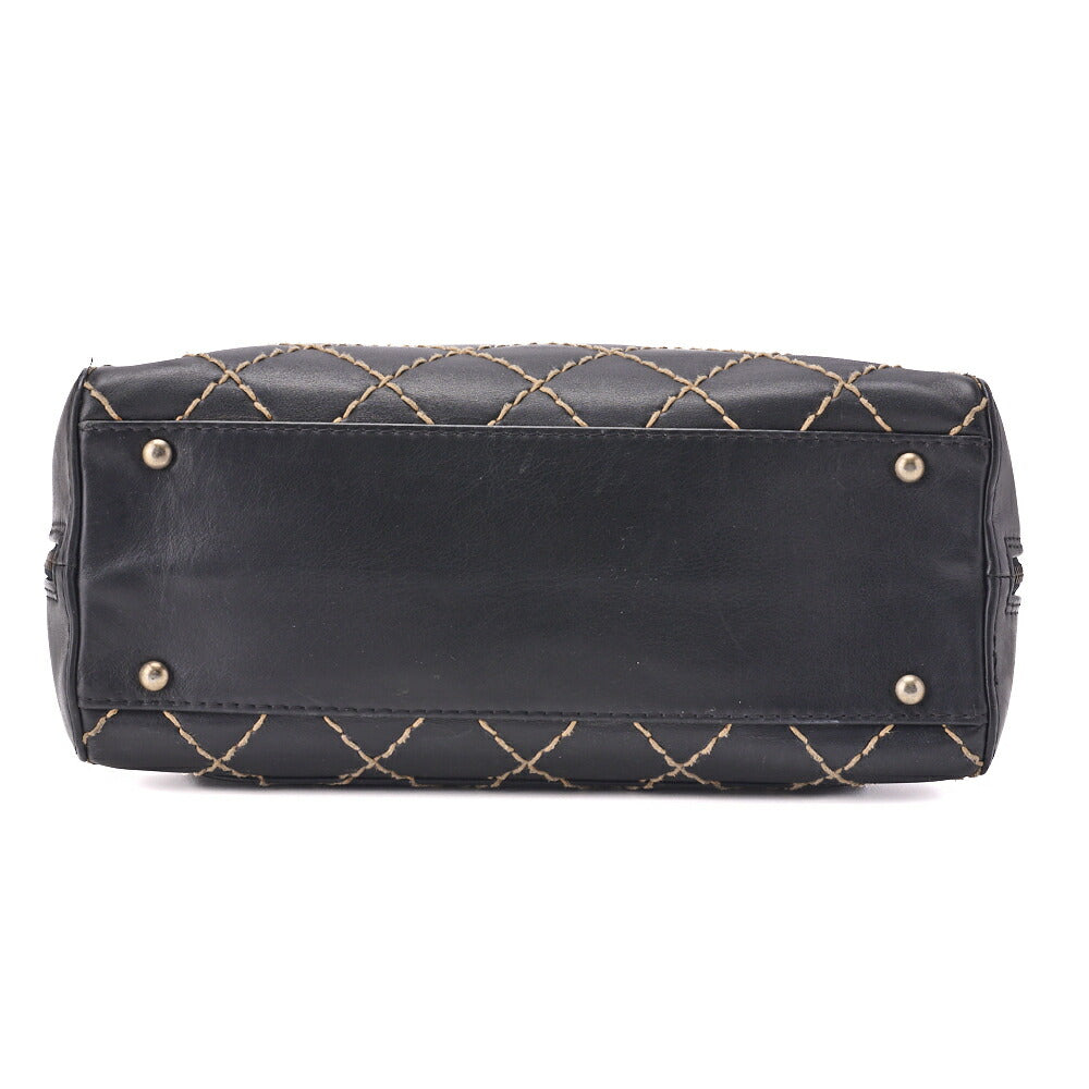CHANEL Tote Bag, Coco Mark Wild Stitch, Calfskin, Black, Silver-Tone Hardware, Pre-Owned - Vintage La Charme