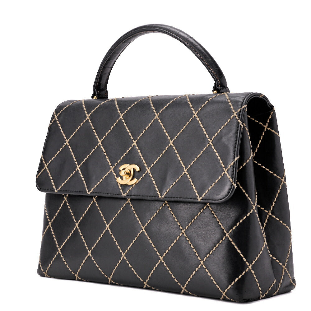 CHANEL Tote Bag Wild Stitch Turn Lock Calfskin Black Gold-Tone Hardware Pre-Owned - Vintage La Charme