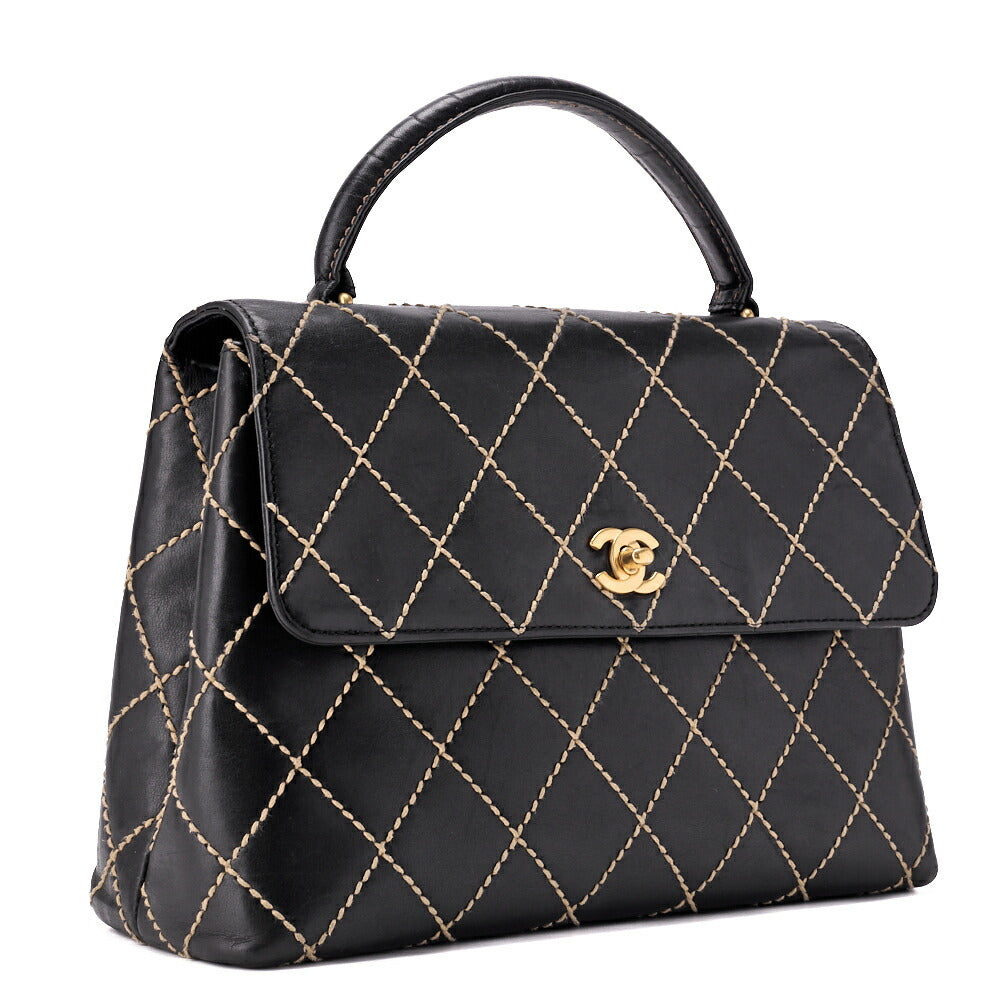 CHANEL Tote Bag Wild Stitch Turn Lock Calfskin Black Gold-Tone Hardware Pre-Owned - Vintage La Charme