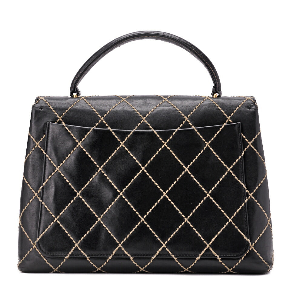 CHANEL Tote Bag Wild Stitch Turn Lock Calfskin Black Gold-Tone Hardware Pre-Owned - Vintage La Charme