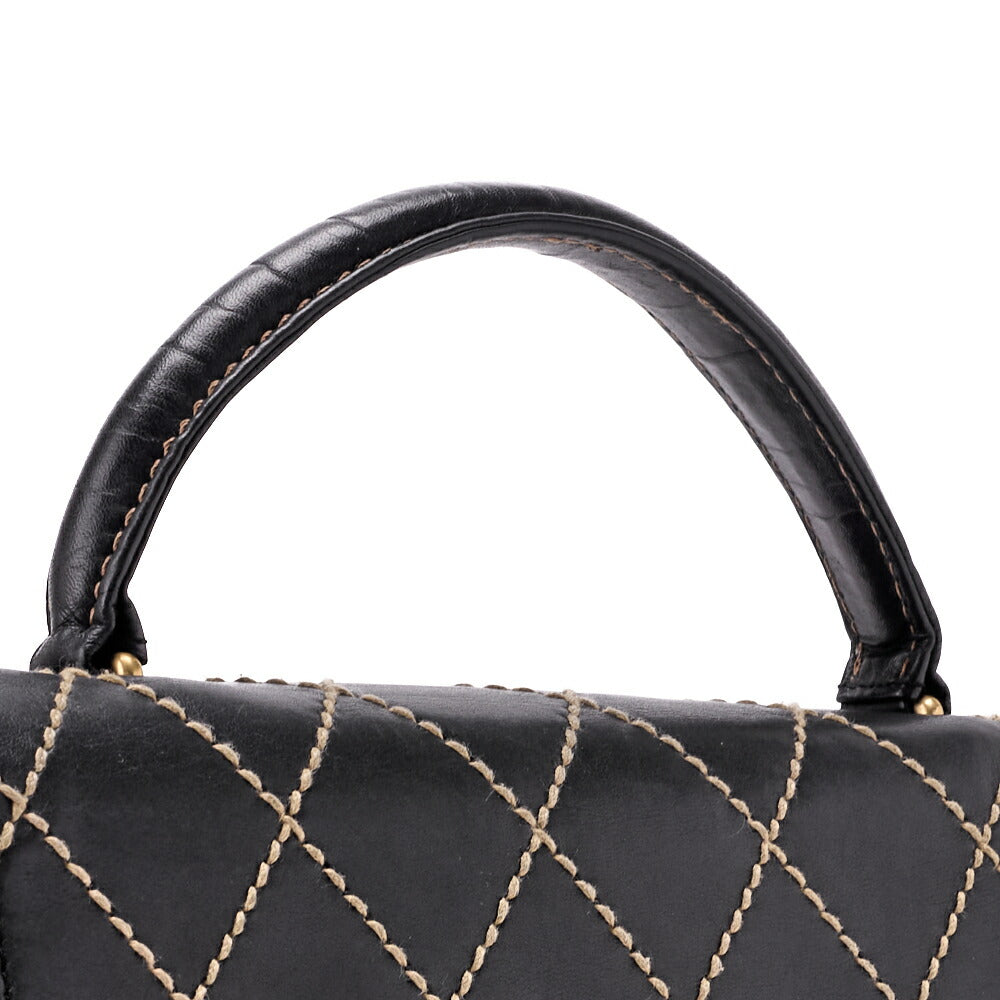 CHANEL Tote Bag Wild Stitch Turn Lock Calfskin Black Gold-Tone Hardware Pre-Owned - Vintage La Charme