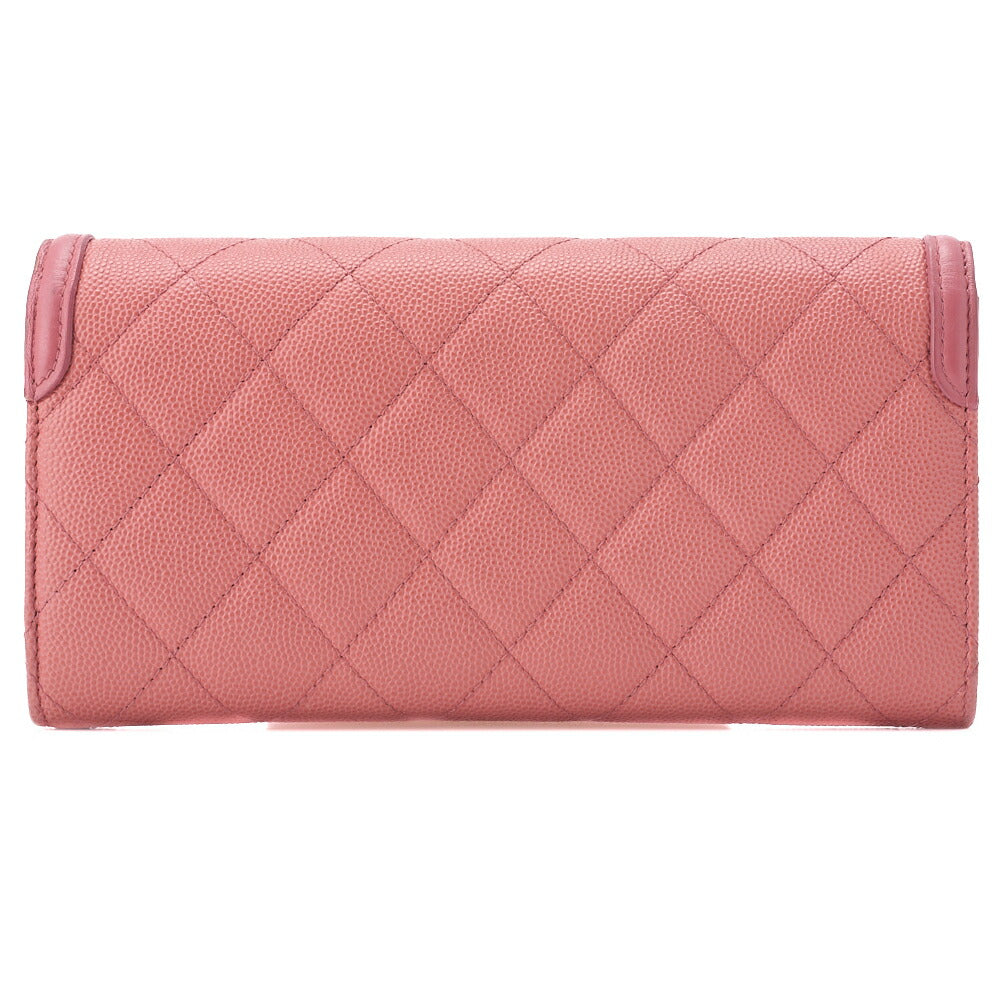 CHANEL Bi-Fold Long Wallet Matelasse CC Filigree Caviar Skin Pink Gold-Tone Hardware Pre-Owned - Vintage La Charme