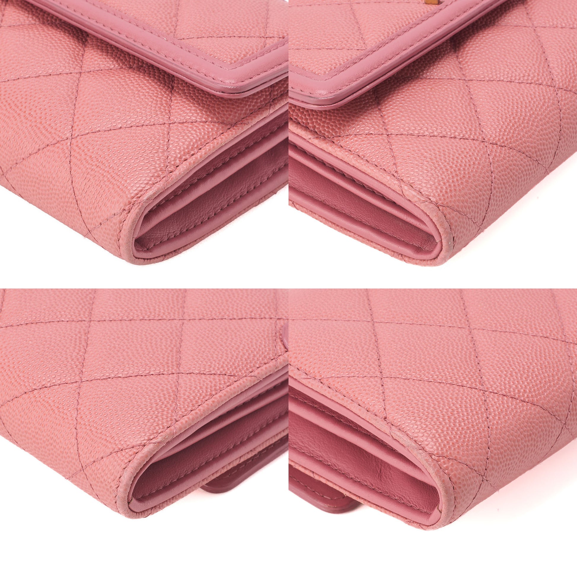 CHANEL Bi-Fold Long Wallet Matelasse CC Filigree Caviar Skin Pink Gold-Tone Hardware Pre-Owned - Vintage La Charme