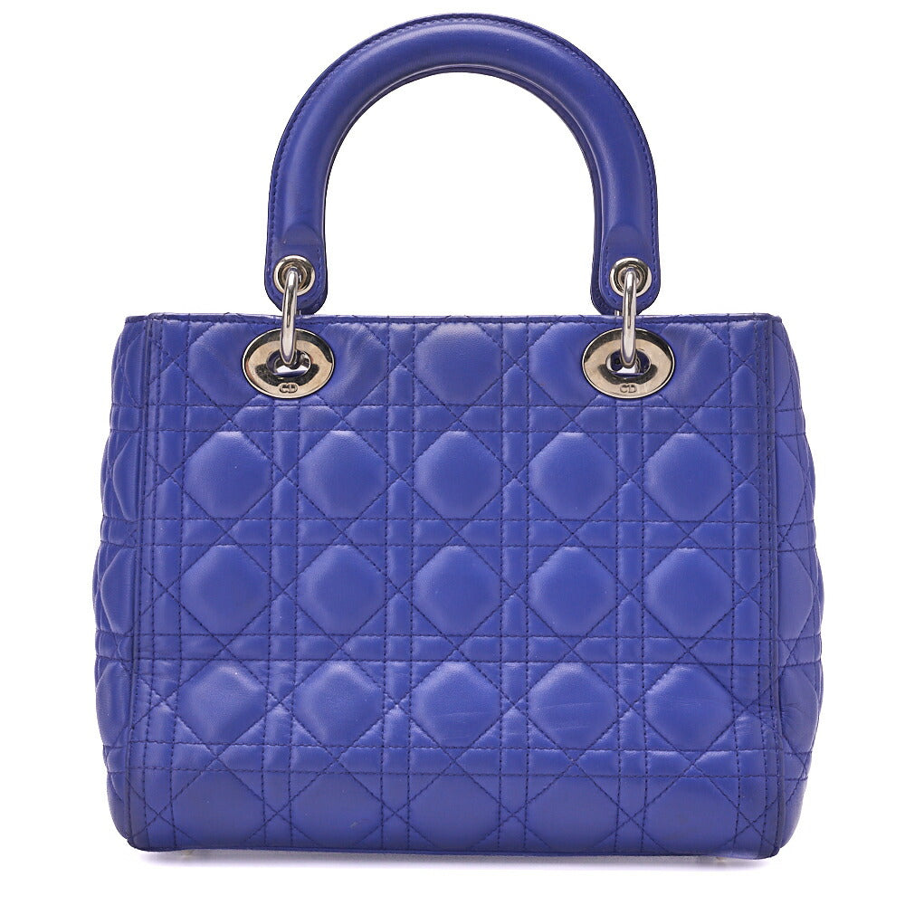 Dior Lady Dior Cannage Handbag Lambskin Blue Silver-Tone Hardware Pre-Owned - Vintage La Charme