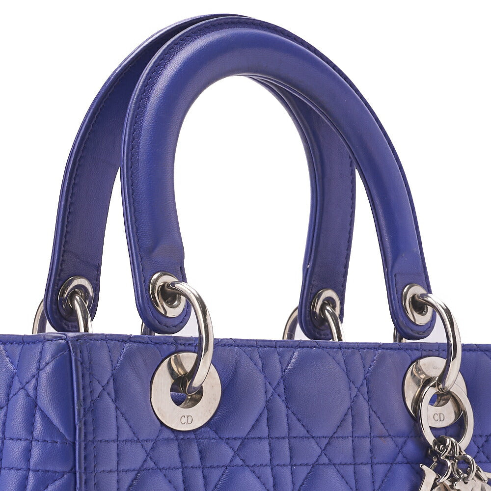 Dior Lady Dior Cannage Handbag Lambskin Blue Silver-Tone Hardware Pre-Owned - Vintage La Charme