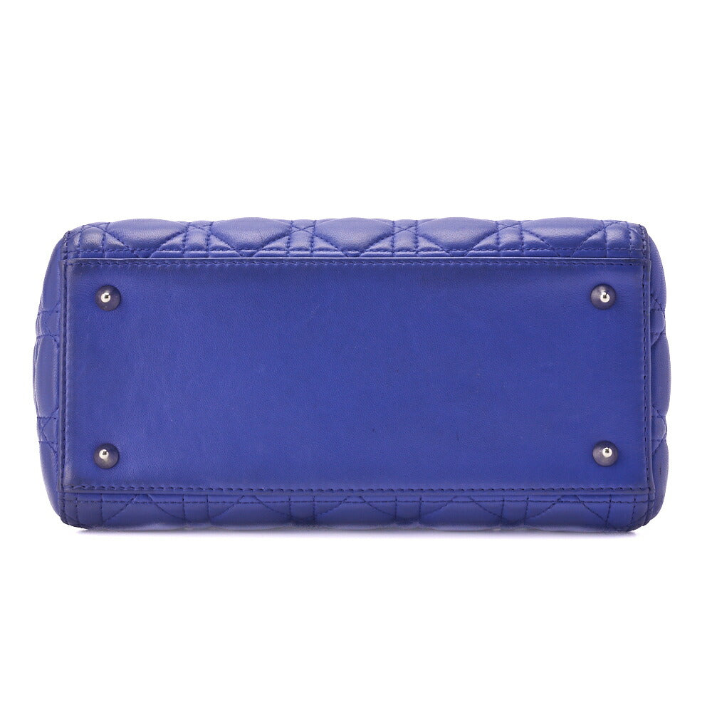 Dior Lady Dior Cannage Handbag Lambskin Blue Silver-Tone Hardware Pre-Owned - Vintage La Charme