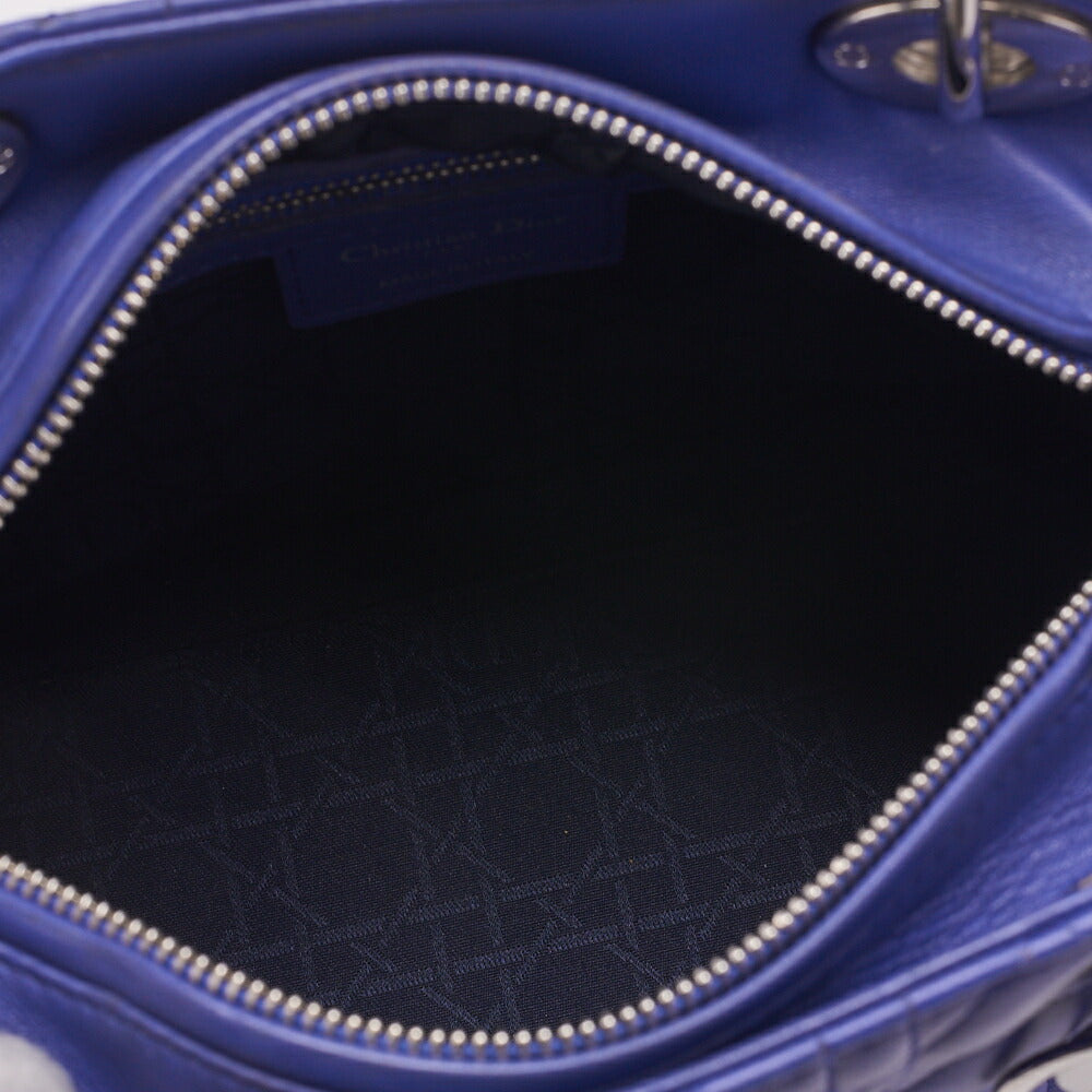 Dior Lady Dior Cannage Handbag Lambskin Blue Silver-Tone Hardware Pre-Owned - Vintage La Charme