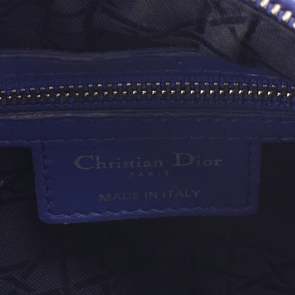 Dior Lady Dior Cannage Handbag Lambskin Blue Silver-Tone Hardware Pre-Owned - Vintage La Charme