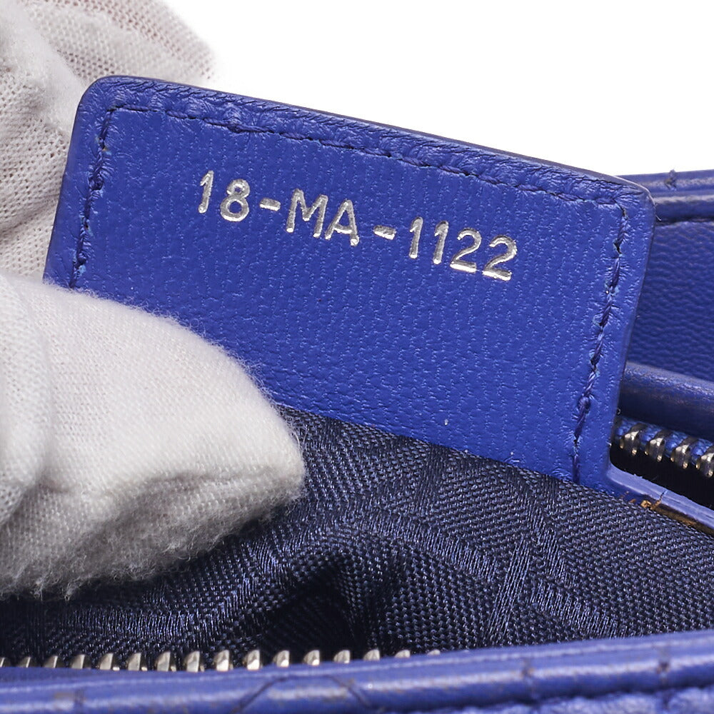 Dior Lady Dior Cannage Handbag Lambskin Blue Silver-Tone Hardware Pre-Owned - Vintage La Charme