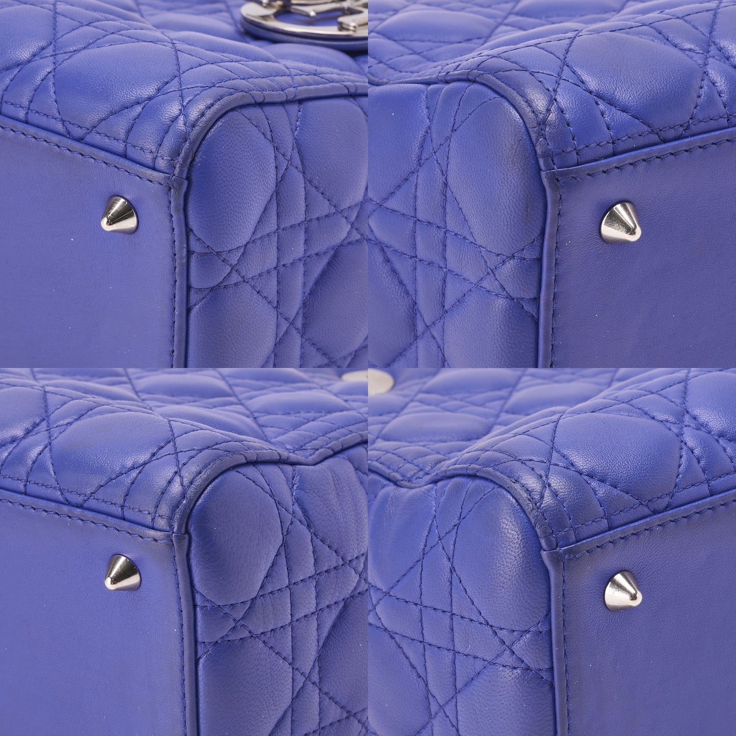 Dior Lady Dior Cannage Handbag Lambskin Blue Silver-Tone Hardware Pre-Owned - Vintage La Charme