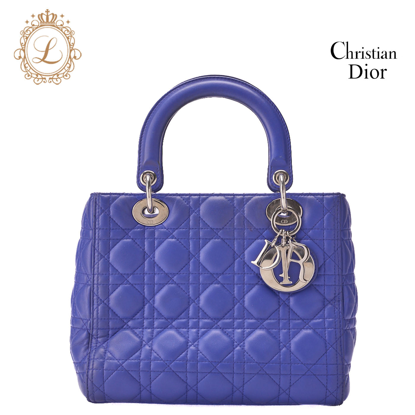 Dior Lady Dior Cannage Handbag Lambskin Blue Silver-Tone Hardware Pre-Owned - Vintage La Charme