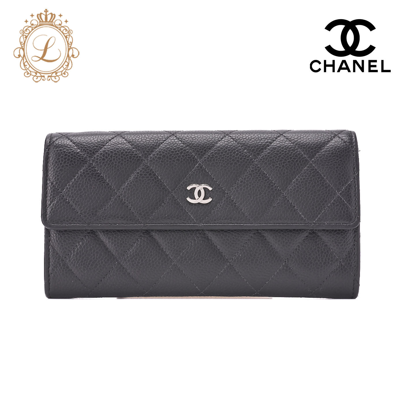 CHANEL Bi-fold Long Wallet Matelasse Caviar Skin Black Silver-Tone Hardware Pre-Owned - Vintage La Charme