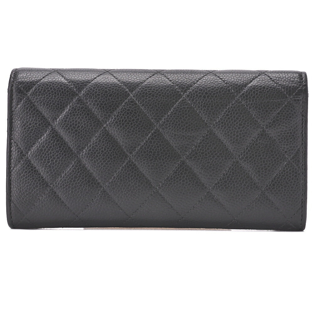 CHANEL Bi-fold Long Wallet Matelasse Caviar Skin Black Silver-Tone Hardware Pre-Owned - Vintage La Charme