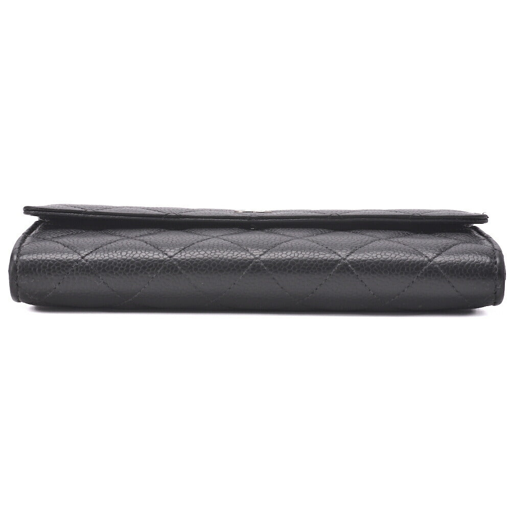 CHANEL Bi-fold Long Wallet Matelasse Caviar Skin Black Silver-Tone Hardware Pre-Owned - Vintage La Charme