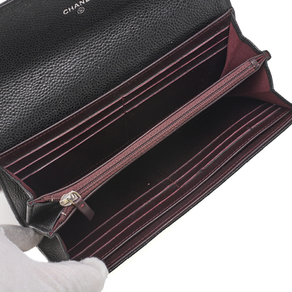 CHANEL Bi-fold Long Wallet Matelasse Caviar Skin Black Silver-Tone Hardware Pre-Owned - Vintage La Charme