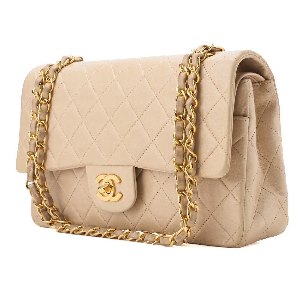CHANEL Shoulder Bag Matelasse Double Flap Lambskin Beige Gold-Tone Hardware Pre-Owned - Vintage La Charme