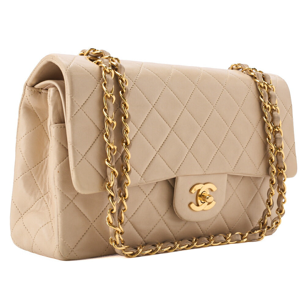 CHANEL Shoulder Bag Matelasse Double Flap Lambskin Beige Gold-Tone Hardware Pre-Owned - Vintage La Charme