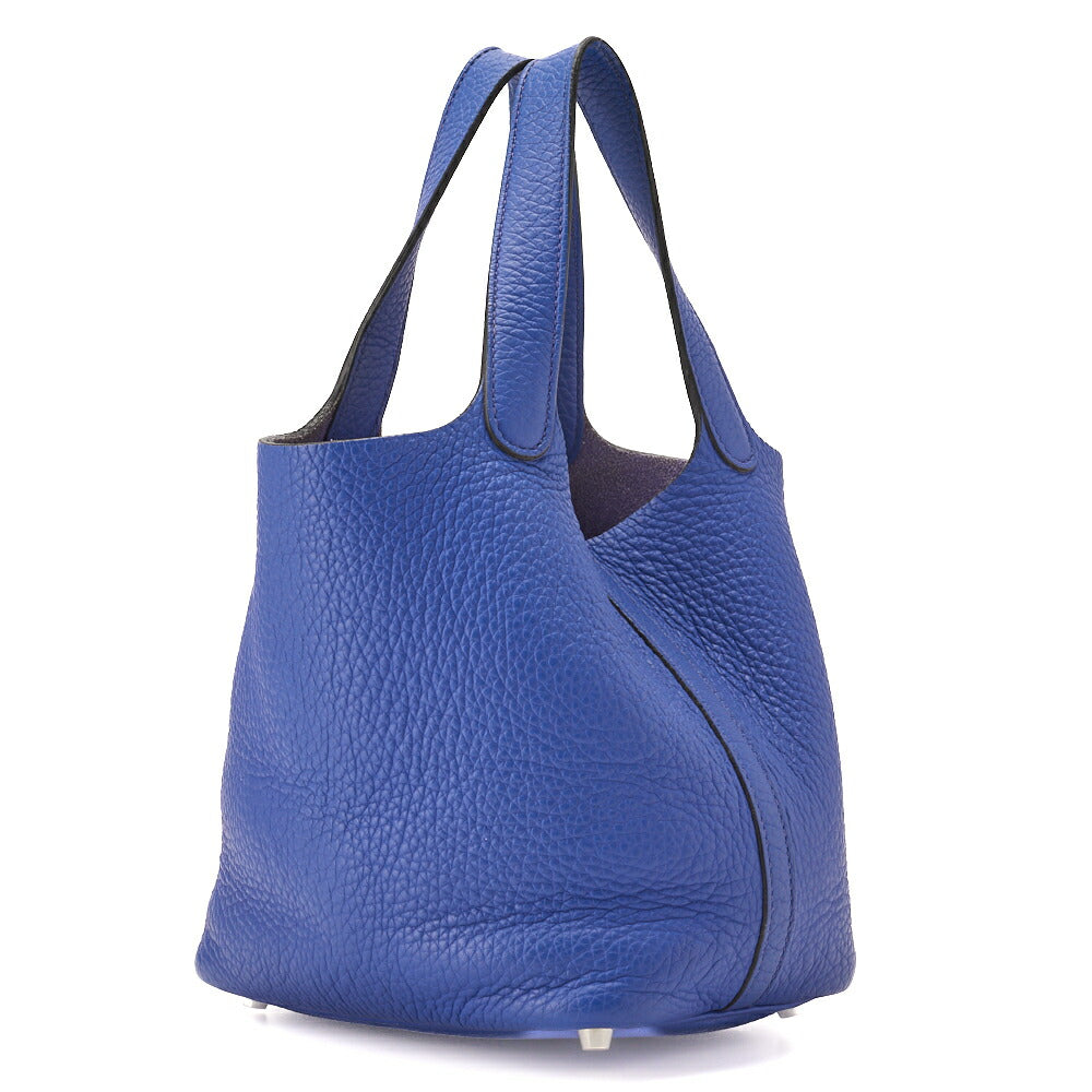 HERMES Picotin Lock PM Handbag Tryon Clemence Blue Royal Silver-Tone Hardware Pre-Owned - Vintage La Charme