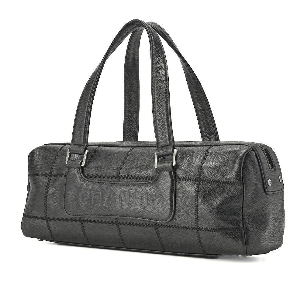 CHANEL Shoulder Bag, Chocolate Bar Logo, Caviar Skin, Black, Silver-Tone Hardware, Pre-Owned - Vintage La Charme